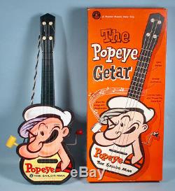 1950s Popeye the Sailor Getar Mattel Music Box Guitar Toy with Original Box