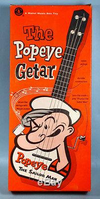 1950s Popeye the Sailor Getar Mattel Music Box Guitar Toy with Original Box