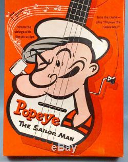 1950s Popeye the Sailor Getar Mattel Music Box Guitar Toy with Original Box