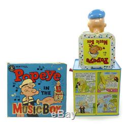 1957 POPEYE SPINACH CAN Jack In The Box in BOX Mattel Music/Musical Toy WORKING
