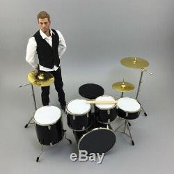 1/6 Scale Complete Drum Set Musical Instrument for 12 Action Figurines Black