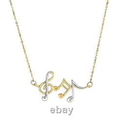Elegant 17 Music Notes Necklace in solid 14K Yellow & White Gold Great Gift