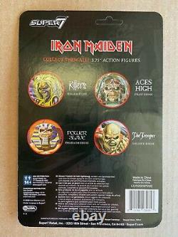 Iron Maiden Super7 ReAction 3.75 Action Figures Eddie Set of 4 Unpunched MOC