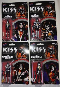 KISS 3.75 Series 3 Action figures Demon Catman Starchild Spaceman Complete Set