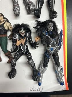 McFarlane Kiss Action Figures Lot Of 10 & Accessories 1998 & Giant Kiss Logo