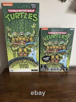 NECA SDCC Teenage Mutant Ninja Turtles Musical Mutagen Tour 4 Pack & Bonus Sz L