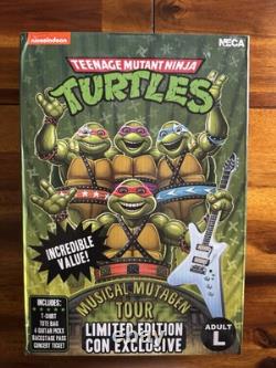 NECA SDCC Teenage Mutant Ninja Turtles Musical Mutagen Tour 4 Pack & Bonus Sz L