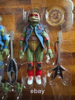 NECA SDCC Teenage Mutant Ninja Turtles Musical Mutagen Tour 4 Pack & Bonus Sz L