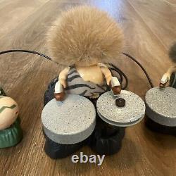 Rare Vintage Bandai Caveman Drummers 3 Piece Set Battery Powered Musical Toy