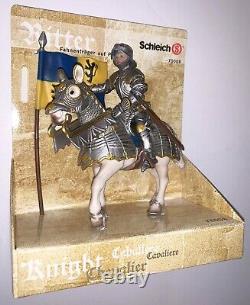 Schleich KNIGHTS Two MOUNTED & 3 FOOT SOLDIERS Set of 5 Blue & Yellow Gryfin MIP