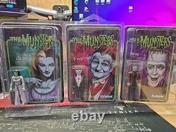 Super7 1st Release The Munsters Reaction Set Of 3 Herman, Lily, Grandpa In Color