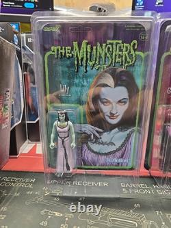 Super7 1st Release The Munsters Reaction Set Of 3 Herman, Lily, Grandpa In Color