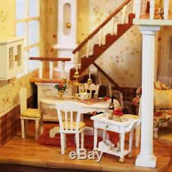 Wooden Dollhouse Miniatures DIY House Kit with Led Light and Music Large villa